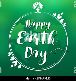 „Happy Earth Day“-Netzwerkpost-Design. Symbol des grünen Planeten Erde. Logo-Idee für den Baum des Lebens. Grüße zum Welt-Erde-Tag. Internationaler Tag der Erde, Stock Vektor