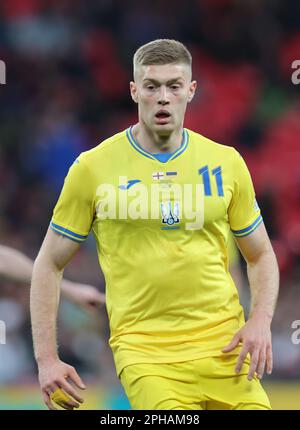 Artem Dovbyk (Dnipro-1) der Ukraine während des Spiels der UEFA EURO 2024-Qualifikationsrunde C zwischen England und der Ukraine am 26. März in Wembley, London Stockfoto