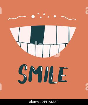 Süßes Lächeln mit einem Zahn verloren und einem Slogan lächeln. Stock Vektor