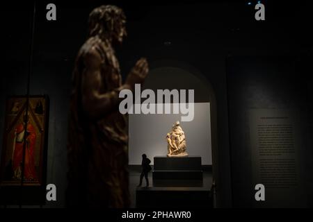 Michelangelos unvollendetes Bandini Pietá wird im Museum Opera del Duomo in Florenz ausgestellt. In seine 70s geschnitzt. Stockfoto