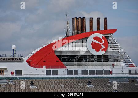 Marseille, Frankreich. 23. März 2023. Das Passagierschiff Danielle Casanova legte im französischen Mittelmeerhafen von Marseille an. (Foto: Gerard Bottino/SOPA Images/Sipa USA) Guthaben: SIPA USA/Alamy Live News Stockfoto