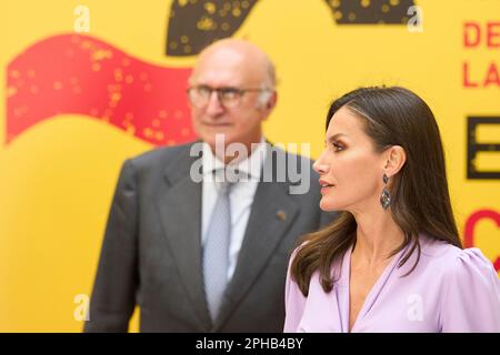 Cadiz, Andalusien, Spanien. 27. März 2023. Königin Letizia von Spanien Besuchen Sie die Ausstellungen über die Okassion des 9. Internationalen Kongresses der spanischen Sprache im Ibero-American House am 27. März 2023 in Cadiz, Spanien (Kreditbild: © Jack Abuin/ZUMA Press Wire) NUR REDAKTIONELLE VERWENDUNG! Nicht für den kommerziellen GEBRAUCH! Kredit: ZUMA Press, Inc./Alamy Live News Stockfoto