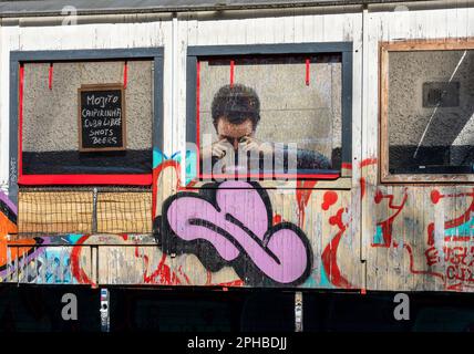 Graffiti, Reichsbahnausbesserungswerk RAW, Friedrichshain, Berlin, Deutschland Stockfoto