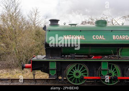 Eine alte Dampflok bei Tanfield Railway, der ältesten Eisenbahn der Welt in Tanfield, County Durham, Großbritannien. Stockfoto