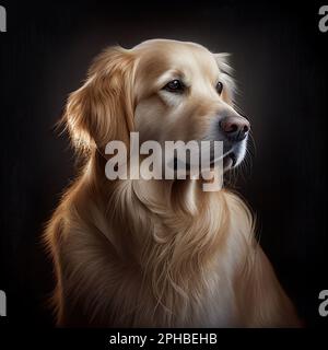 golden Retriever Hundeart Bild auf schwarzem Hintergrund Stockfoto