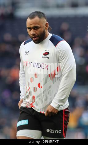 Billy Vunipola von Saracens, bevor es beim Gallagher Premiership Rugby-Spiel zwischen Saracens und Harlequins in der Tottenham Hotspur Street losgeht Stockfoto