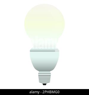 LED-Glühlampe in realistischem Stil. Glühlampe und energiesparend. Farbenfrohe Darstellung isoliert auf weißem Hintergrund. Stockfoto
