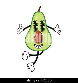 Hand Draw Funny Retro Vintage trendy Avocado Cartoon Figur zeitgenössische Illustration Doodle Comic Kollektion 10 Stock Vektor