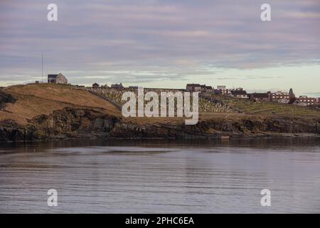 Lerwick, Shetland - die Anfahrt mit der Fähre. Stockfoto