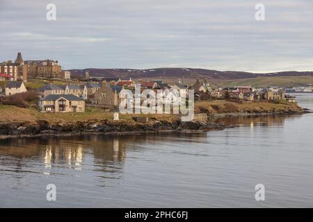 Lerwick, Shetland - die Anfahrt mit der Fähre. Stockfoto