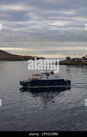 Lerwick, Shetland - die Anfahrt mit der Fähre. Stockfoto