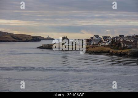 Lerwick, Shetland - die Anfahrt mit der Fähre. Stockfoto