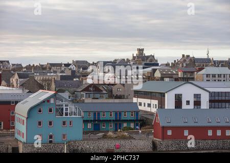 Lerwick, Shetland - die Anfahrt mit der Fähre. Stockfoto