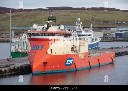 Lerwick, Shetland - die Anfahrt mit der Fähre. Stockfoto