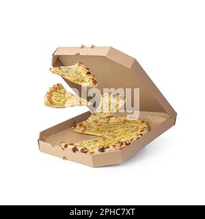 Vier Käsepizza auf einem weißen, isolierten Hintergrund Stockfoto