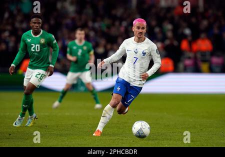 Frankreichs Antoine Griezmann in Aktion während des Qualifikationsspiels der UEFA Euro 2024 Gruppe B im Aviva Stadium, Dublin, Irland. Foto: Montag, 27. März 2023. Stockfoto