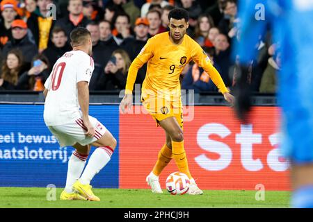 Rotterdam, Niederlande. 27. März 2023. ROTTERDAM, NIEDERLANDE - MÄRZ 27: Cody Gakpo aus den Niederlanden während der UEFA EURO 2024 Qualifying Round Group B Match zwischen den Niederlanden und Gibraltar im Stadion Feijenoord am 27. März 2023 in Rotterdam, Niederlande (Foto von Peter Lous/Orange Pictures) Credit: Orange Pics BV/Alamy Live News Stockfoto