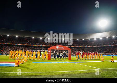 Rotterdam, Niederlande. 27. März 2023. Rotterdam - Spieler der Niederlande während des Spiels zwischen den Niederlanden und Gibraltar am 27. März 2023 im Stadion Feijenoord De Kuip in Rotterdam, Niederlande. Kredit: Box to box images/Alamy Live News Stockfoto