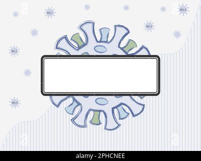 Coronovirus mit Spikeproteinen verschiedener Farben, die Mutationen vor dem Hintergrund der Covid-19-Fallstatistik symbolisieren. Leerer Bereich im Stempel Stock Vektor