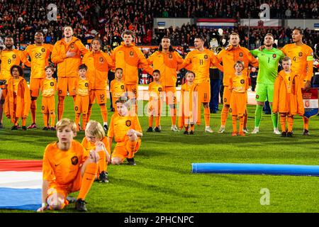 Rotterdam, Niederlande. 27. März 2023. Rotterdam - Spieler der Niederlande während des Spiels zwischen den Niederlanden und Gibraltar am 27. März 2023 im Stadion Feijenoord De Kuip in Rotterdam, Niederlande. Kredit: Box to box images/Alamy Live News Stockfoto