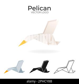 Origami-Vektor-Logo und Symbol mit Pelikan. Stock Vektor