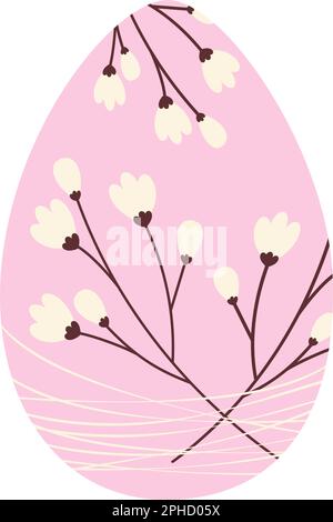 Osterei mit einem Muster von Kirschzweigen, die sich in dünnen Fäden in trendigen Farben in sanftem Pink verfangen. Frohe Ostern. Frühling. Gestaltung für Gruß, Karte, Verpackung, Poster, Preis oder Etikett, Broschüre. EPS Stock Vektor