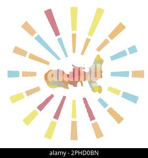 Elba Sonnenaufgang. Niedrige Poly gestreifte Rochen und Karte der Insel. Klassische Vektorillustration. Stock Vektor