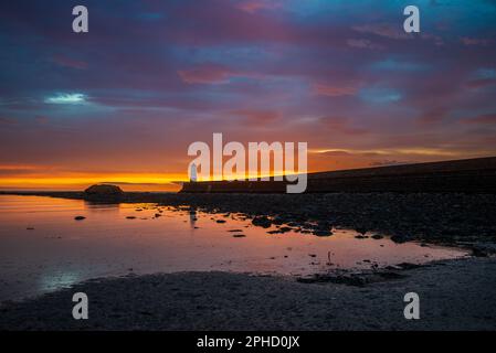 Berwick Pier und Leuchtturm an einem Wintermorgen, Berwick upon Tweed, Northumberland, England, Großbritannien Stockfoto