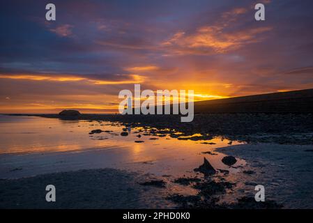 Berwick Pier und Leuchtturm an einem Wintermorgen, Berwick upon Tweed, Northumberland, England, Großbritannien Stockfoto