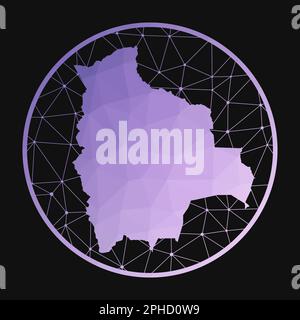 Bolivien Symbol. Polygonale Vektorkarte des Landes. Bolivien-Symbol im geometrischen Stil. Die Landkarte mit violettem, niedrigem Poly-Verlauf auf dunklem Hintergrund. Stock Vektor