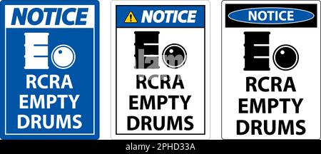 Beachten Sie das Schild RCRA Leere Trommeln auf weißem Hintergrund Stock Vektor