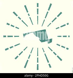 Maryland Logo. Grunge Sunburst Poster mit Karte des US-Bundesstaates. Die Form von Maryland ist gefüllt mit Hexziffern mit Sonnenstrahlen. Stock Vektor