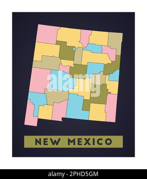 Karte von New Mexico. Poster mit Regionen in DEN USA. Form von New Mexico mit US-Bundesstaat. Klassische Vektorillustration. Stock Vektor