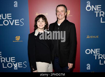 Emily Donahoe, left, and Michael O'Keefe attend the premiere of "One