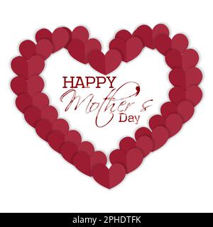 Muttertag-Grußkarte. Vektorbanner mit roten Papierherzen. Liebessymbole auf weißem Hintergrund Stock Vektor