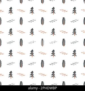 Nahtloses Vektormuster von Bäumen und Vögeln Stock Vektor