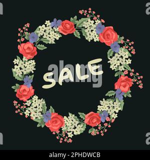 Dekorativer Blumenkranz mit Rosen und Veilchen Stock Vektor