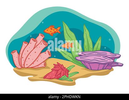 Biodiversität des Aquariums, des Meeres oder des Meeresbodens Stock Vektor