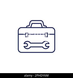 Werkzeugkasten-Liniensymbol mit einem Schraubenschlüssel Stock Vektor