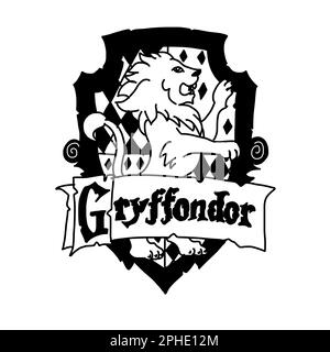 Harry Potter Gryffindor Logo im Cartoon-Doodle-Stil. Vektordarstellung isoliert auf weißem Hintergrund. Stock Vektor