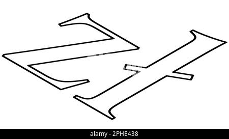 Polnischer Zloty PLN Währungszeichen, schwarze Umrandung, isometrische Draufsicht isoliert auf weißem Hintergrund. Währung der polnischen Zentralbank. Vektordesign-Elefanten Stock Vektor