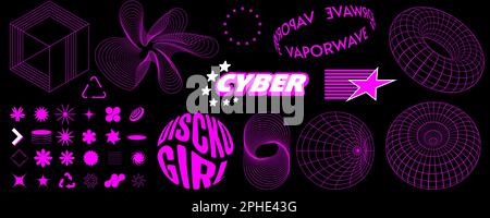 RetroWave Designelemente im trendigen Cyberpunk 80s 90s Retro-Style. Y2K-Ästhetik Stock Vektor