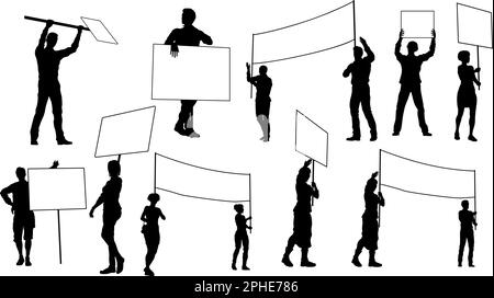 Silhouette Demonstranten März Streik Rallye-Streikposten Stock Vektor