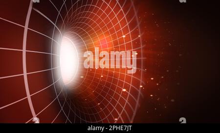 Abstrakter 3D-Wirbel oder Tunnel mit leuchtendem Licht am Ende 3D-Abbildung. Stockfoto