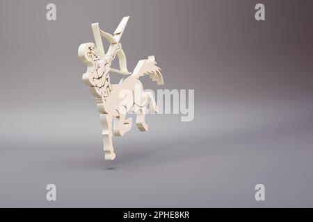 Schöne Illustration Zodiakzeichen Sagittarius Symbol Symbole auf hellem pinkfarbenen Hintergrund. 3D-Rendering-Abbildung. Hintergrundmuster für Konstruktion. Stockfoto