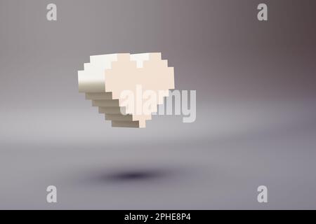 Schöne Illustration Pixel Heart Symbole auf hellem pinkfarbenen Hintergrund. 3D-Rendering-Abbildung. Hintergrundmuster für Konstruktion. Stockfoto