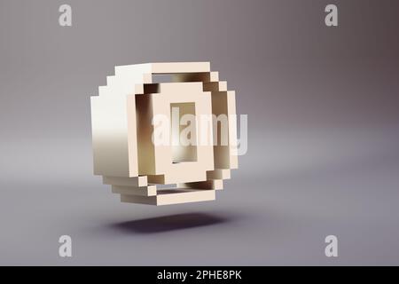 Schöne Illustration Pixel-Nummer-0-Symbole auf hellem pinkfarbenen Hintergrund. 3D-Rendering-Abbildung. Hintergrundmuster für Konstruktion. Stockfoto