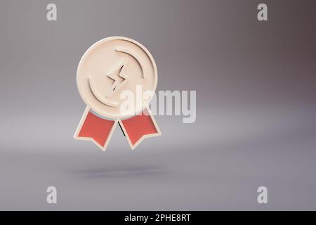 Wunderschöne Illustration Symbole mit goldenem Lightning-Logo auf hellem pinkfarbenen Hintergrund. 3D-Rendering-Abbildung. Hintergrundmuster für Konstruktion. Stockfoto