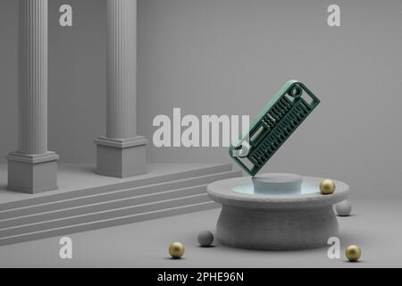 Wunderschöne abstrakte Illustrationen musikalisches Symbol für lange Synthesizersymbole auf einem Brunnen- und Säulenhintergrund. 3D-Rendering-Abbildung. Stockfoto