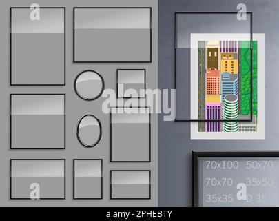 Satz schwarzer Rahmen für Posterbilder mit Transparenz Stock Vektor